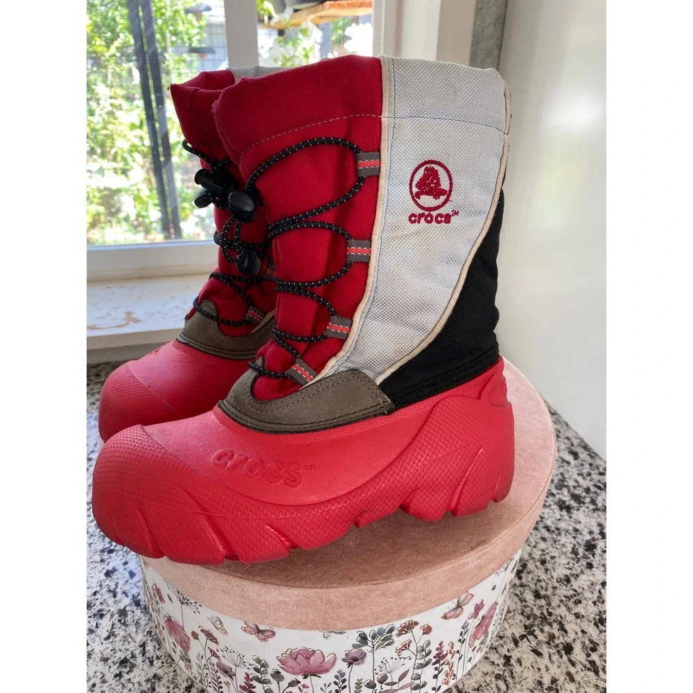 Crocs Snomini Snow Boots Kids C 12-13 Red Excellent Primaloft Insulated Winter